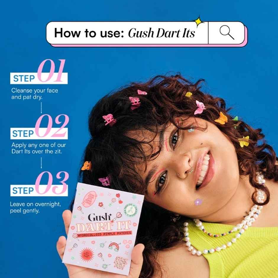 Gush Beauty Dart It Hydrocolloid Pimple Patches | For Healing Acne, Zits and Blemishes | Purple heart