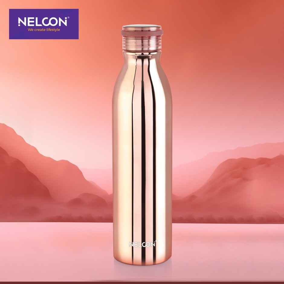 Nelcon Stark Vacuum Flask SS Bottle | 1 L | School | Hiking | ISI Certified | Rose Gold