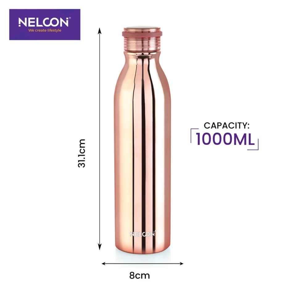 Nelcon Stark Vacuum Flask SS Bottle | 1 L | School | Hiking | ISI Certified | Rose Gold