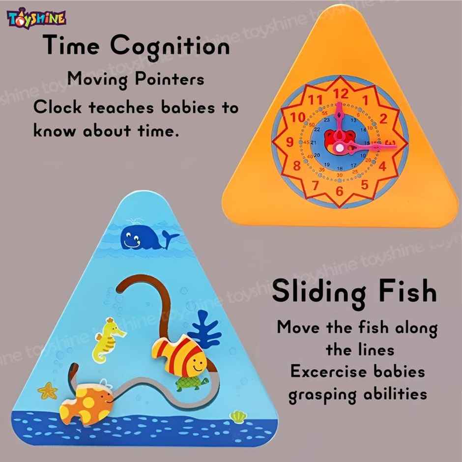 Toyshine 5 In 1 Wooden Activity Centre Triangle Toy Alphabet Blocks Abacus Clock Writing