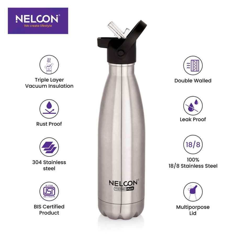 Nelcon Cola Duo Vacuum Insulated Flask | 24 hrs Hot & Cold | ISI Certified | 500 ml