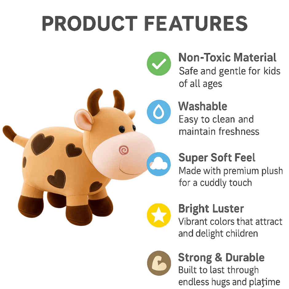 Fablue Cute Baby Cow Stuffed Toy For Kids - Soft Stuffed Animal Toy | Brown