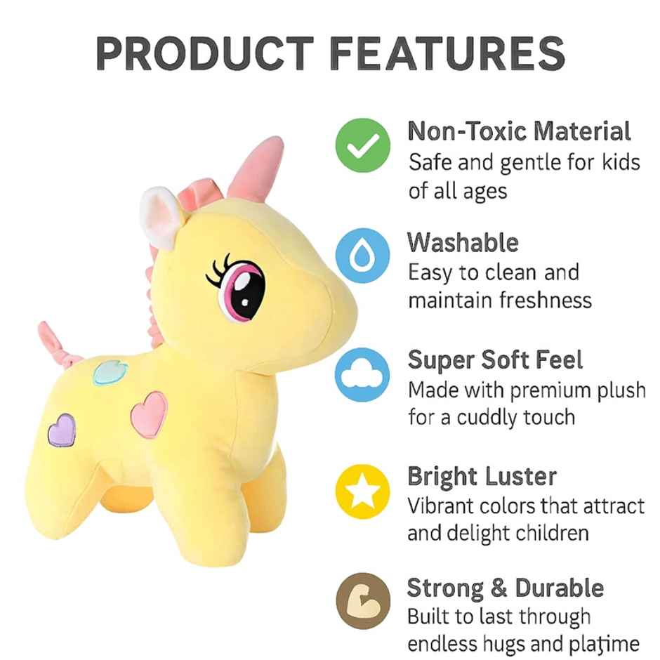 Fablue Unicorn Plush Soft Toy Animal Baby Boys & Girls | Yellow - 25 cm