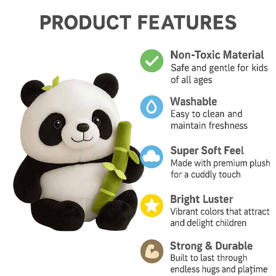 Fablue Stuffed Bamboo Panda Plush Toy | White & Black Panda with Green Bag | Gift for Boys & Girls