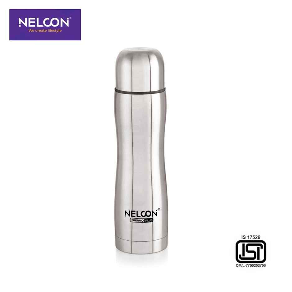 Nelcon Glory 24 Hrs Hot&Cold | Vacuum Flask 500 ml | Easy Grip | ISI Certified | Sliver