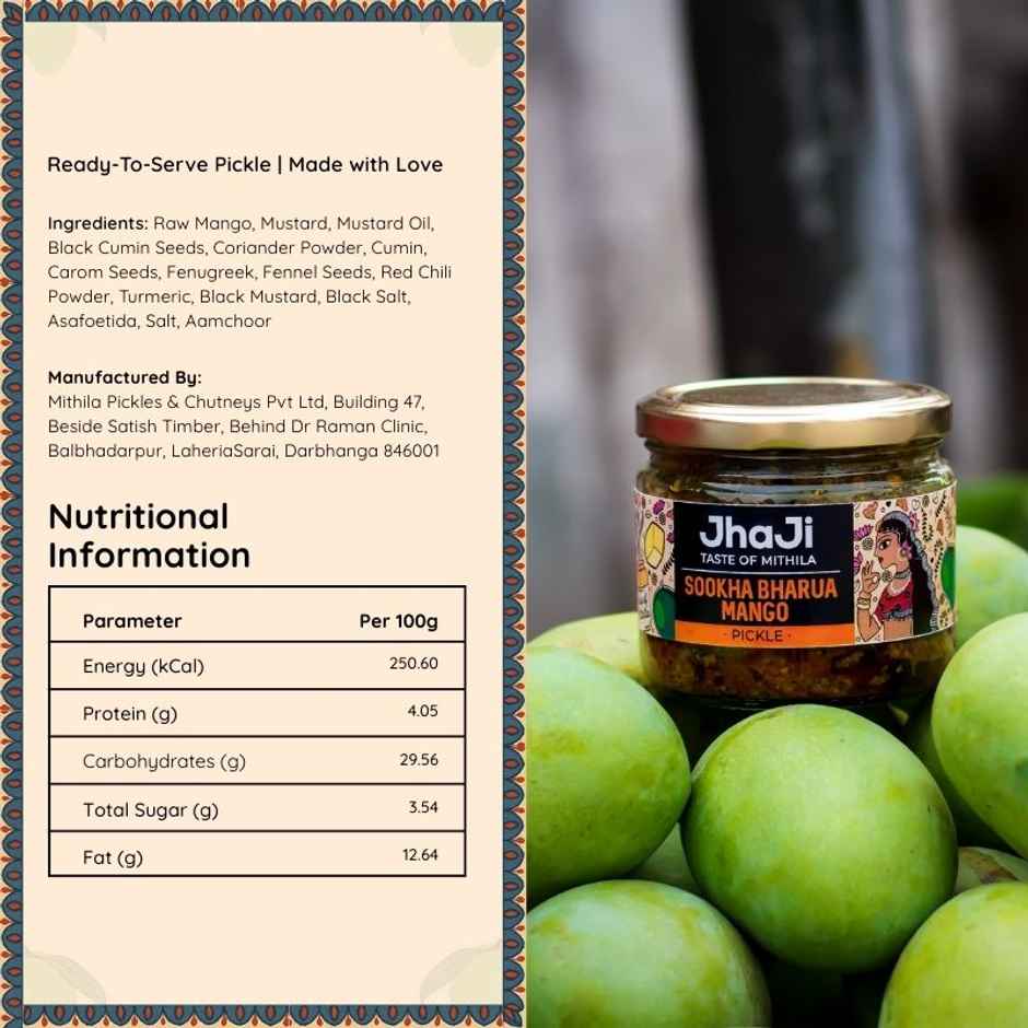 JhaJi Taste of Mithila Aam ka Sookha Bharua Achar Dry Stuffed Mango Pickle