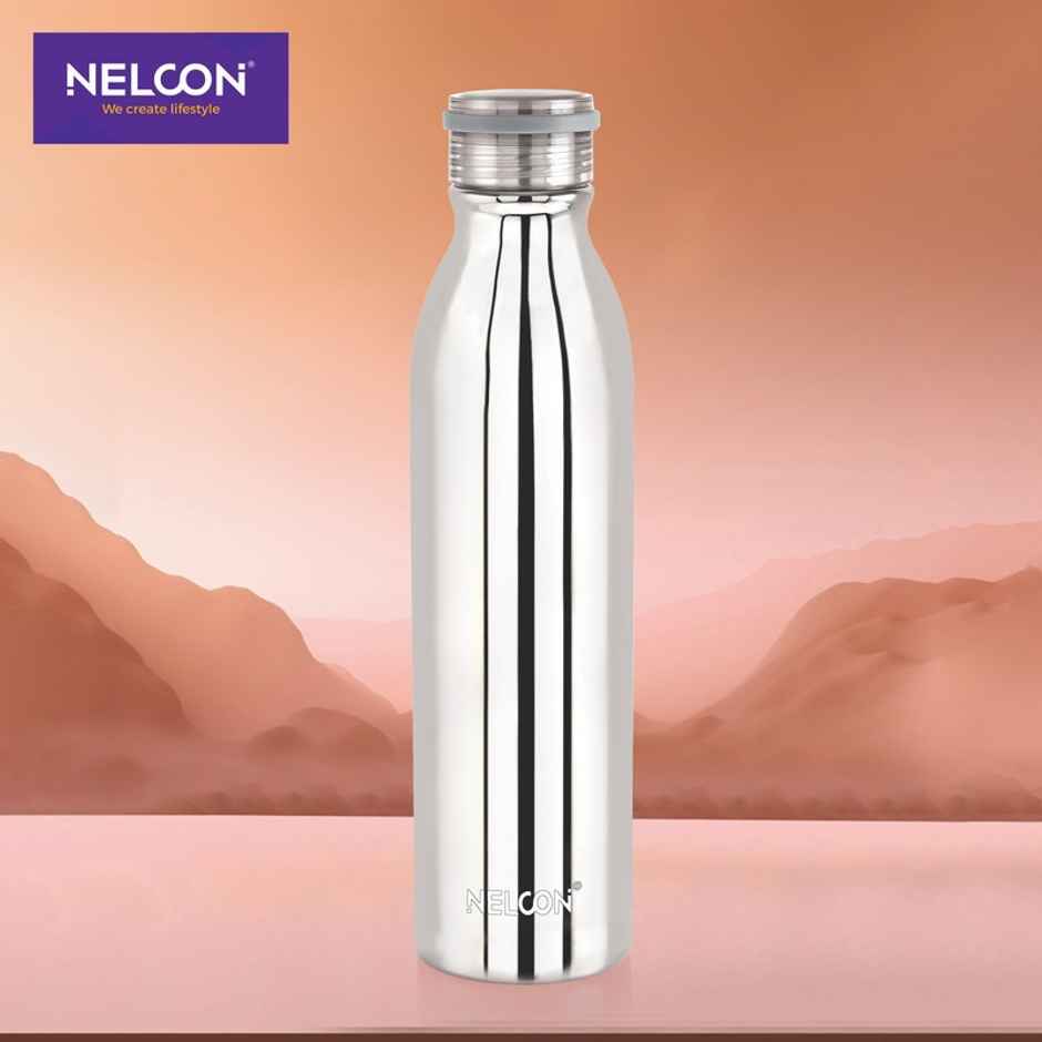 Nelcon Stark Vacuum Flask SS Bottle | School | Hiking | ISI Certified | 1 L | Sliver