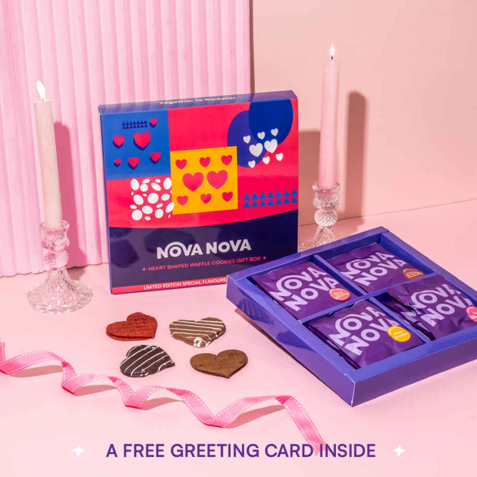 Nova Nova Heart Shaped Waffle Cookies & Chocolates Gift Box - Valentine's Day Special