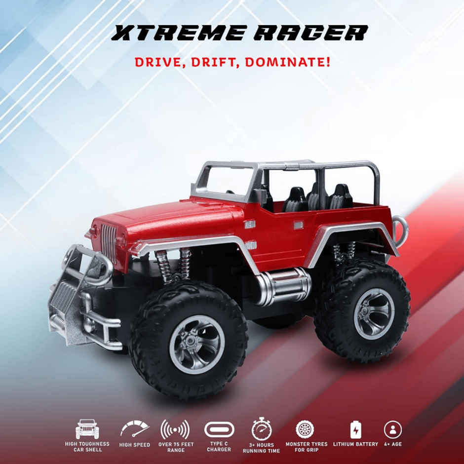 Fablue Xtreme Racer Off Roader Rechargeable Rc Car - 4X4 With Led Lights Rc Car Toy | Red