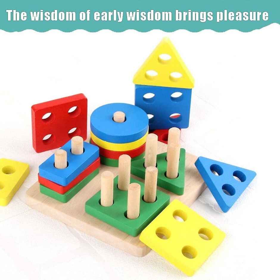 Fablue Wooden Square Shape Sorting And Stacking Blocks - Educational Learning Puzzle Toy For Kids