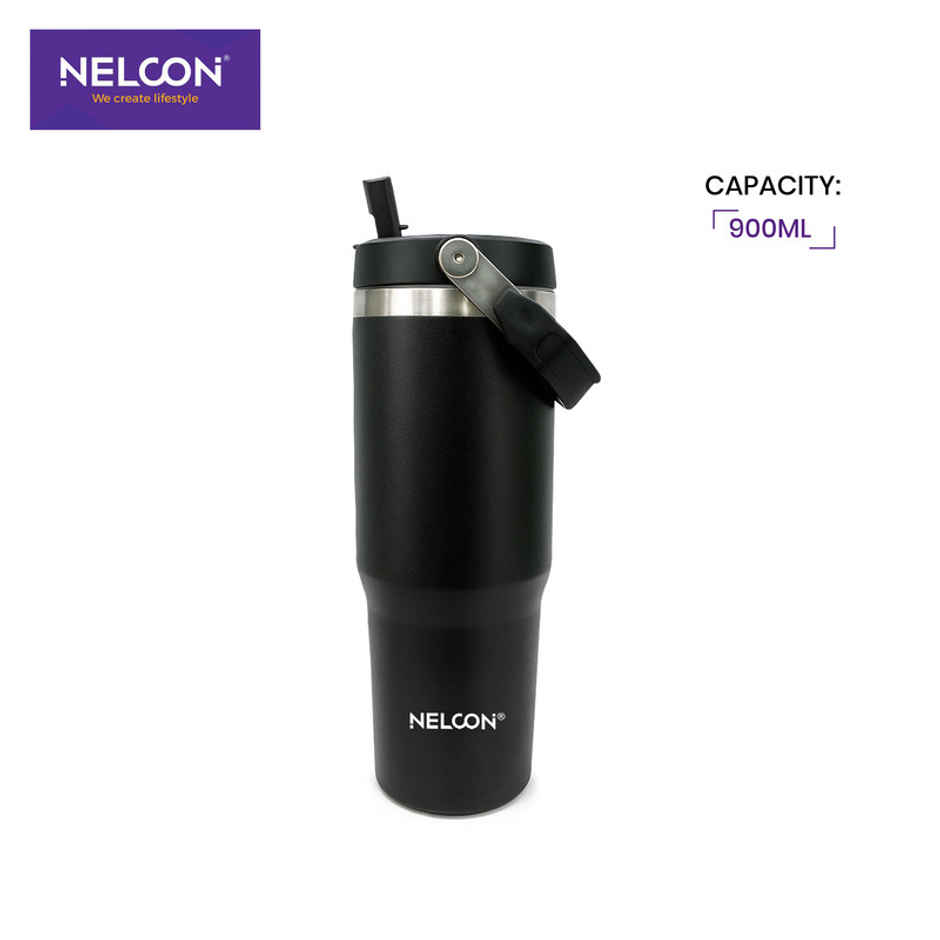 Nelcon Travel Mate Insulated Tumbler | Double Wall Stainless Steel Flask | Black | 900 ml