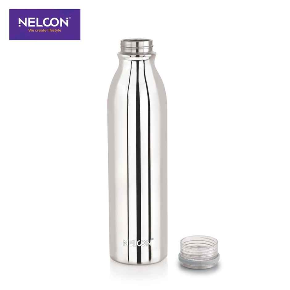 Nelcon Stark Vacuum Flask SS Bottle | School | Hiking | ISI Certified | 1 L | Sliver
