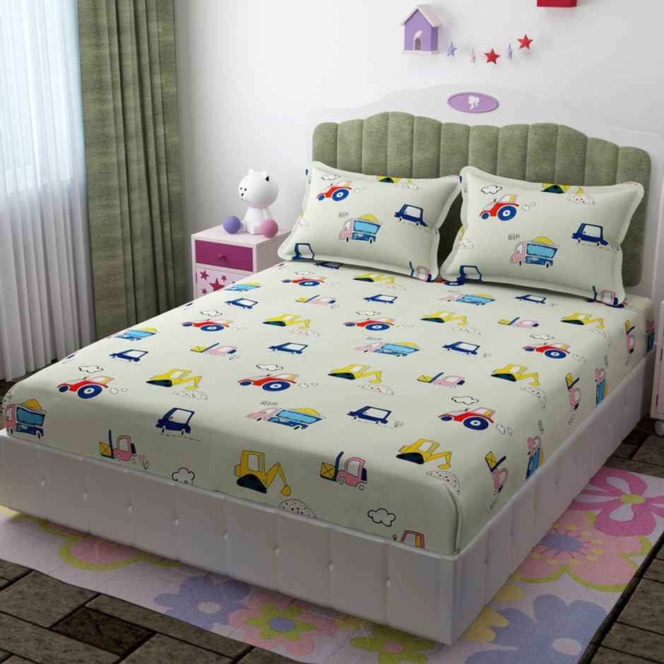 Florida Giggles Kids Bedsheet for King Size Bed with Pillow Covers and Made of Poly - Cotton