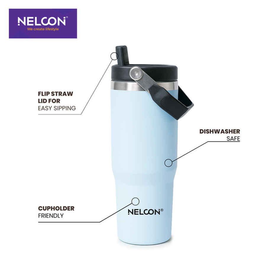 Nelcon Travel Mate Insulated Tumbler | Double Wall Stainless Steel Flask | Sky Blue | 900 ml