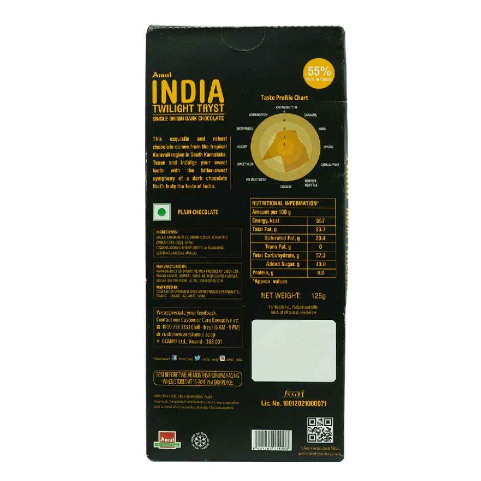 Amul India Twilight Tryst 55% Dark Chocolate Bar