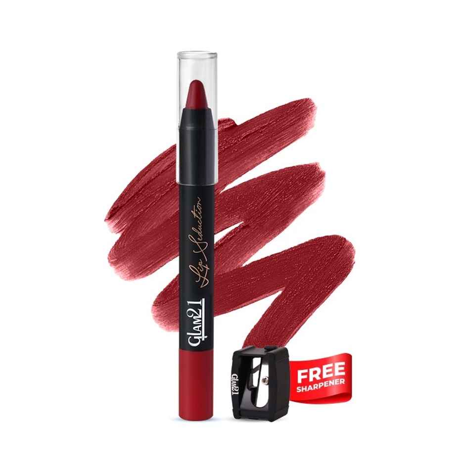 Glam21 Lip Seduction Non- Transfer Crayon Lipstick Creamy Matte Formula | Naughty Red | 03