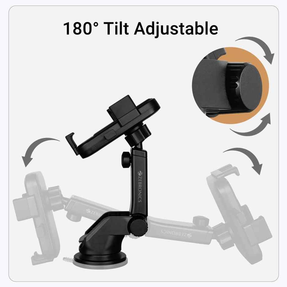 Zebronics CMH110 Car Mobile Holder, Strong Suction for Windshield & Dashboard, Anti-Skid Silicone