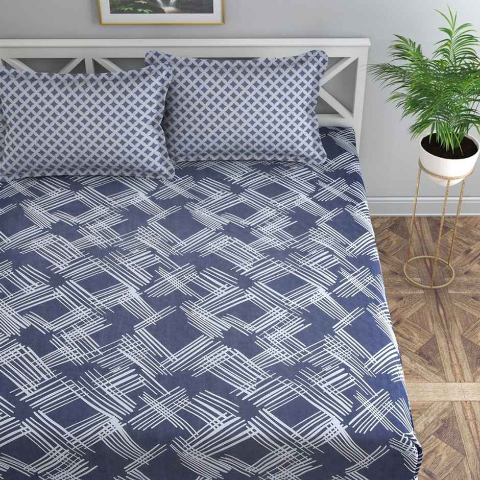 Florida Flyn Elastic Fitted Double PolyCotton Abstract Bedsheet, 2 Pillow Covers | Blue | 72 x 78in