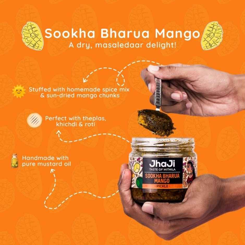 Jhaji Taste of Mithila Aam ka Sookha Bharua Achar Dry Stuffed Mango Pickle