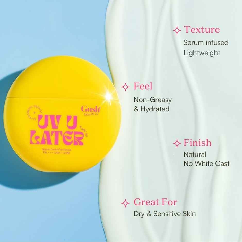 Gush Beauty UV U Later SPF 50 Sunscreen Serum PA +++UVA + UVB | 3 in 1 Serum, Moisturiser and Sunscreen