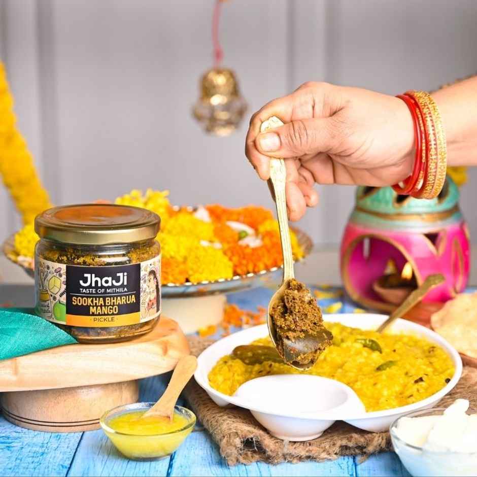 JhaJi Taste of Mithila Aam ka Sookha Bharua Achar Dry Stuffed Mango Pickle