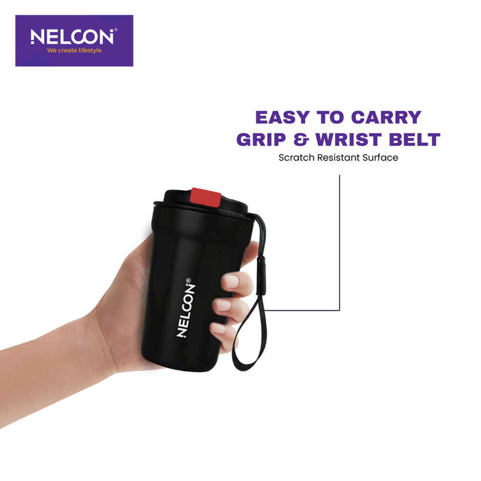 Nelcon Loopsip Insulated Mugs & Tumbler | Double Wall Stainless Steel | Black | 400 ml