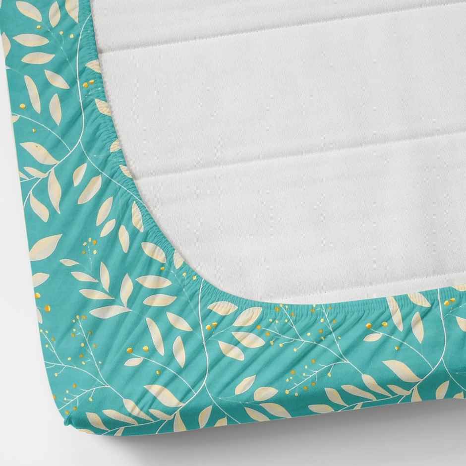 Florida Flyn Elastic Fitted Double Microfiber Leafy Bedsheet | With 2 Pillow Covers | Blue