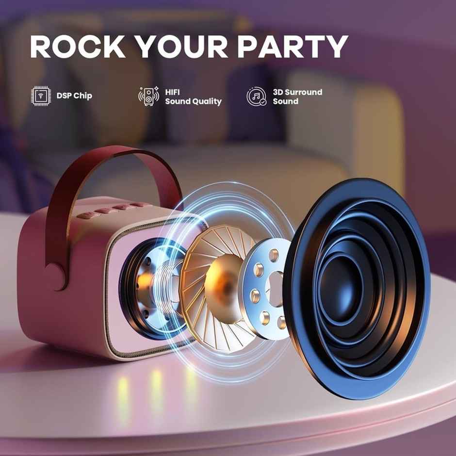 Fablue Mini Karaoke Speaker with Mic Wireless Portable Bluetooth Speaker For Kids | Beige Color