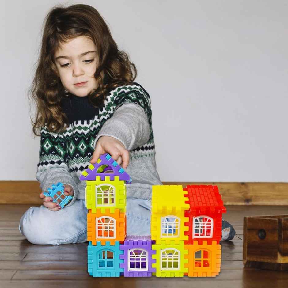 Fablue Kids 72 Pcs Blocks Toys - Play And Learn House Building Blocks Construction Toy With Windows