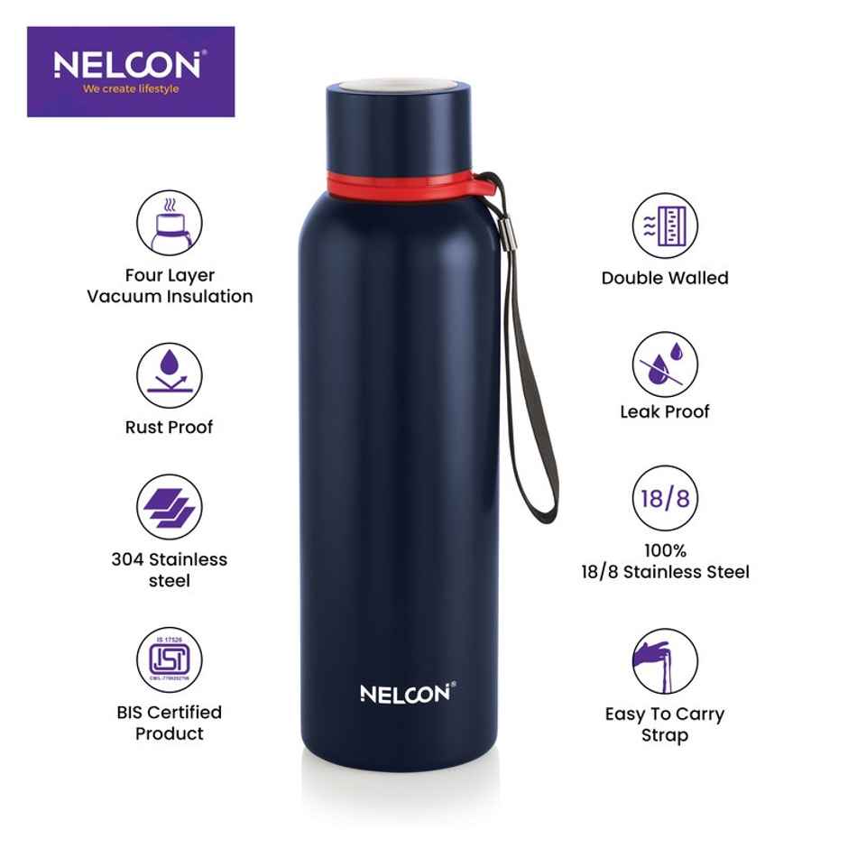 Nelcon Stainless Steel Leo Flask | ISI Certified | Bpa Free | Durable | Leak Proof | 750 ml | Blue