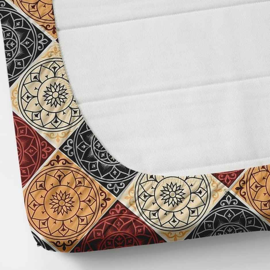 Swadeshi Style Elastic Fitted Double Floral Bedsheet, 2 Pillow Covers | Multicolour | 85 x 87 in