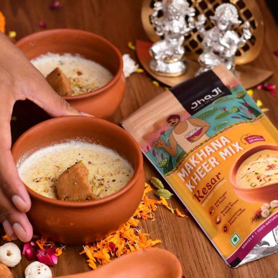 JhaJi Taste of Mithila Instant Makhana Kheer Mix Kesar Flavor