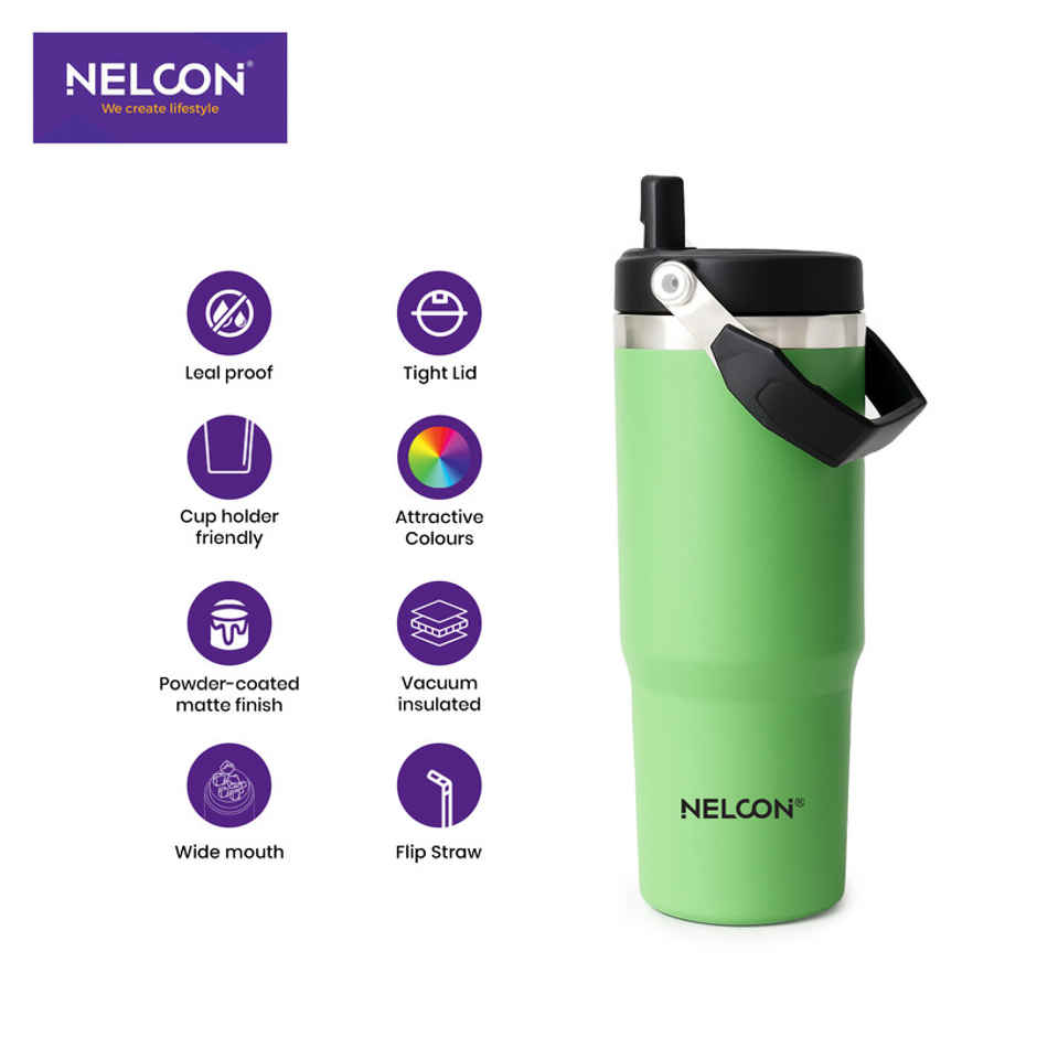 Nelcon Travel Mate Insulated Tumbler | Double Wall Stainless Steel Flask | Pastel Green | 900 ml