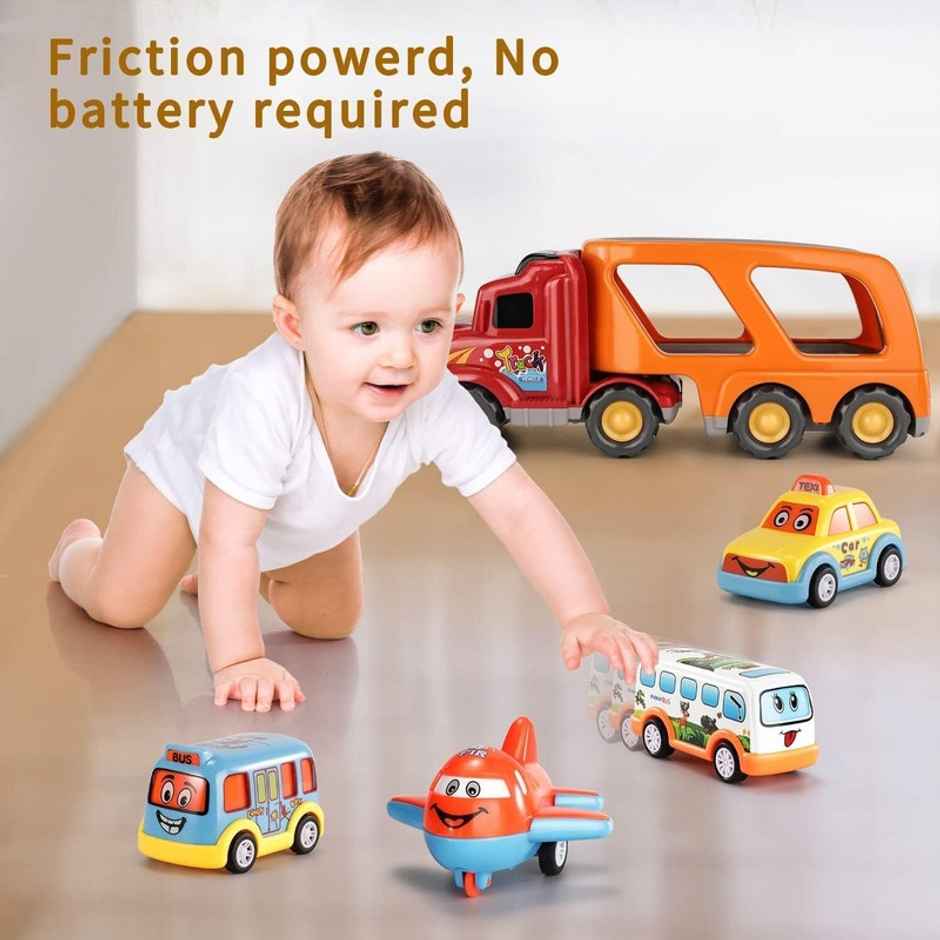 Fablue Pull Back Vehicles - Push And Go Crawling Toy For Kids | Power Friction Cars For Toddlers - Assorted Colours & Designs