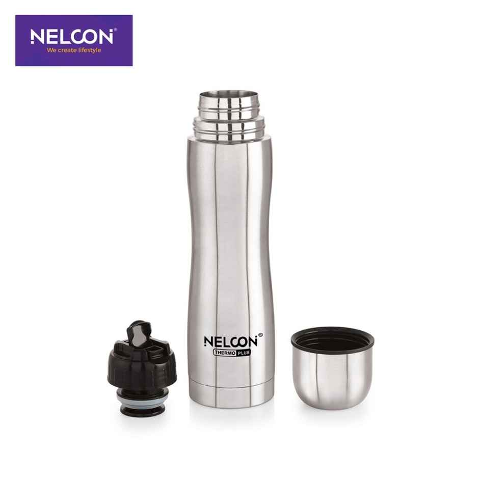 Nelcon Glory 24 Hrs Hot&Cold | Vacuum Flask 500 ml | Easy Grip | ISI Certified | Sliver