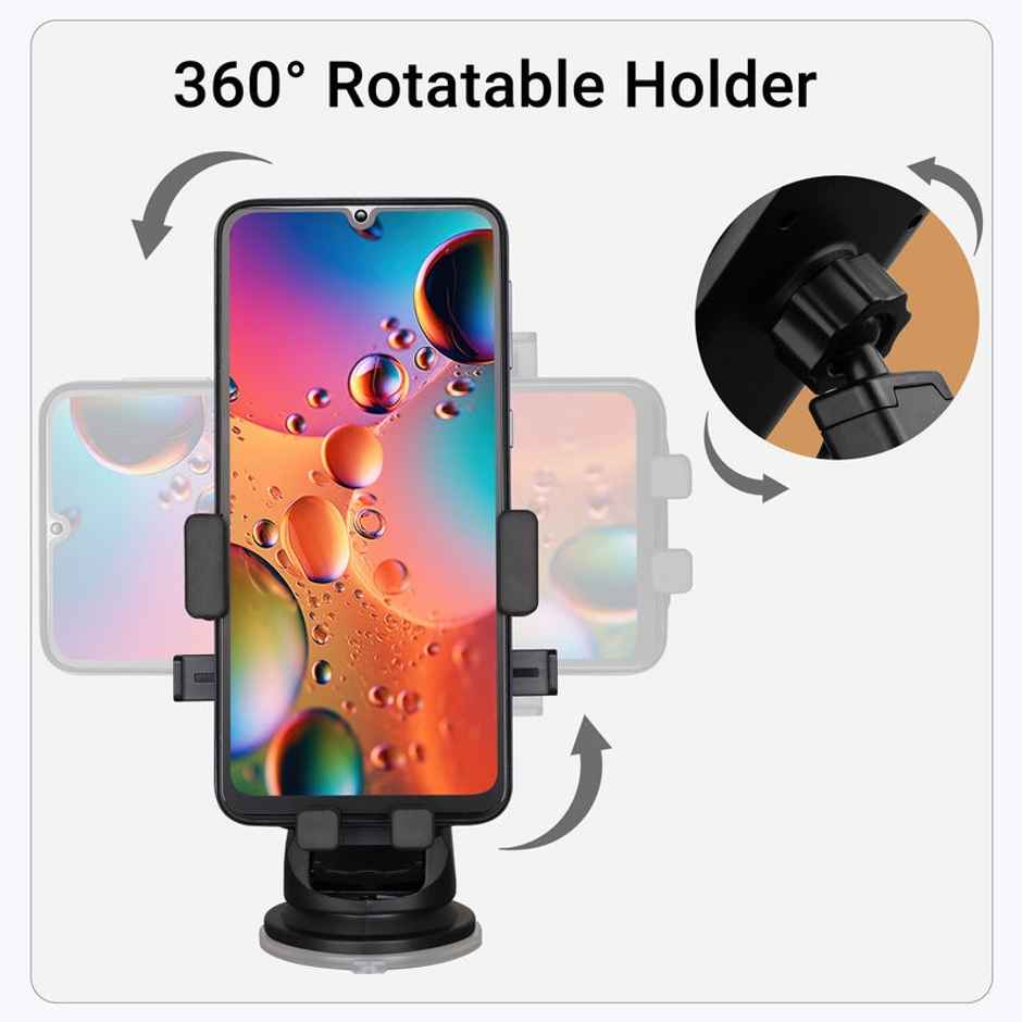 Zebronics CMH110 Car Mobile Holder, Strong Suction for Windshield & Dashboard, Anti-Skid Silicone