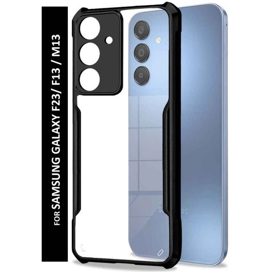 Kwine Case Samsung Galaxy F23 / F13 / M13 Back Cover - Black Bordered Transparent Case