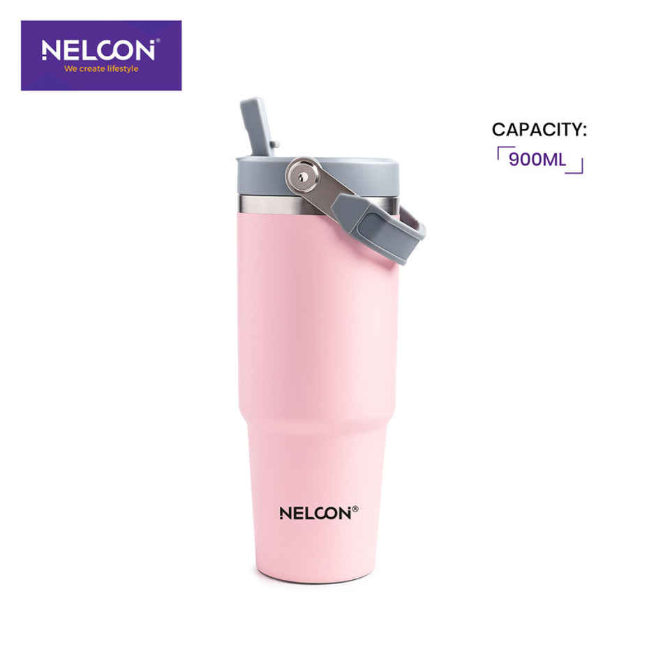 Nelcon Travel Mate Insulated Tumbler | Double Wall Stainless Steel Flask | Pink | 900 ml