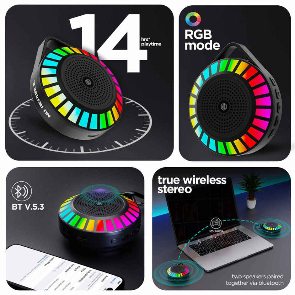 Nu Republic Sonicpop 50 With 14 Hrs Playtime, RGB Led Lights, 5W Output Bluetooth Wireless Speaker (Black)