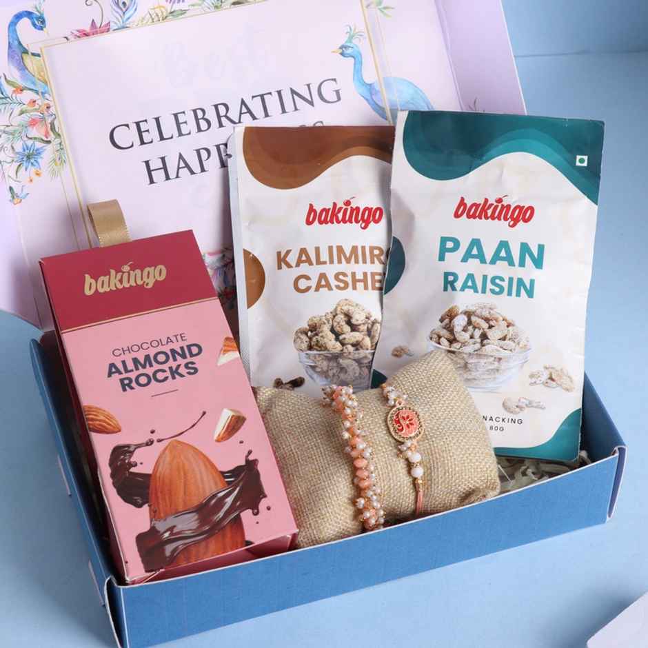 FlowerAura Bhaiya and Bhabhi Floral Rakhi Gift Set - Pearl and Stone Detail