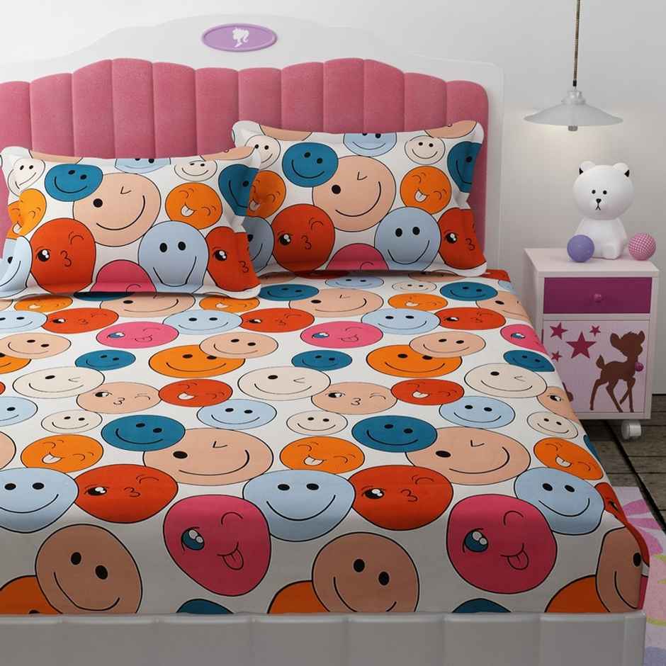 Florida Giggles Kids Elastic Fitted Bedsheet for Double Bed | Pillow Covers - Poly-Cotton