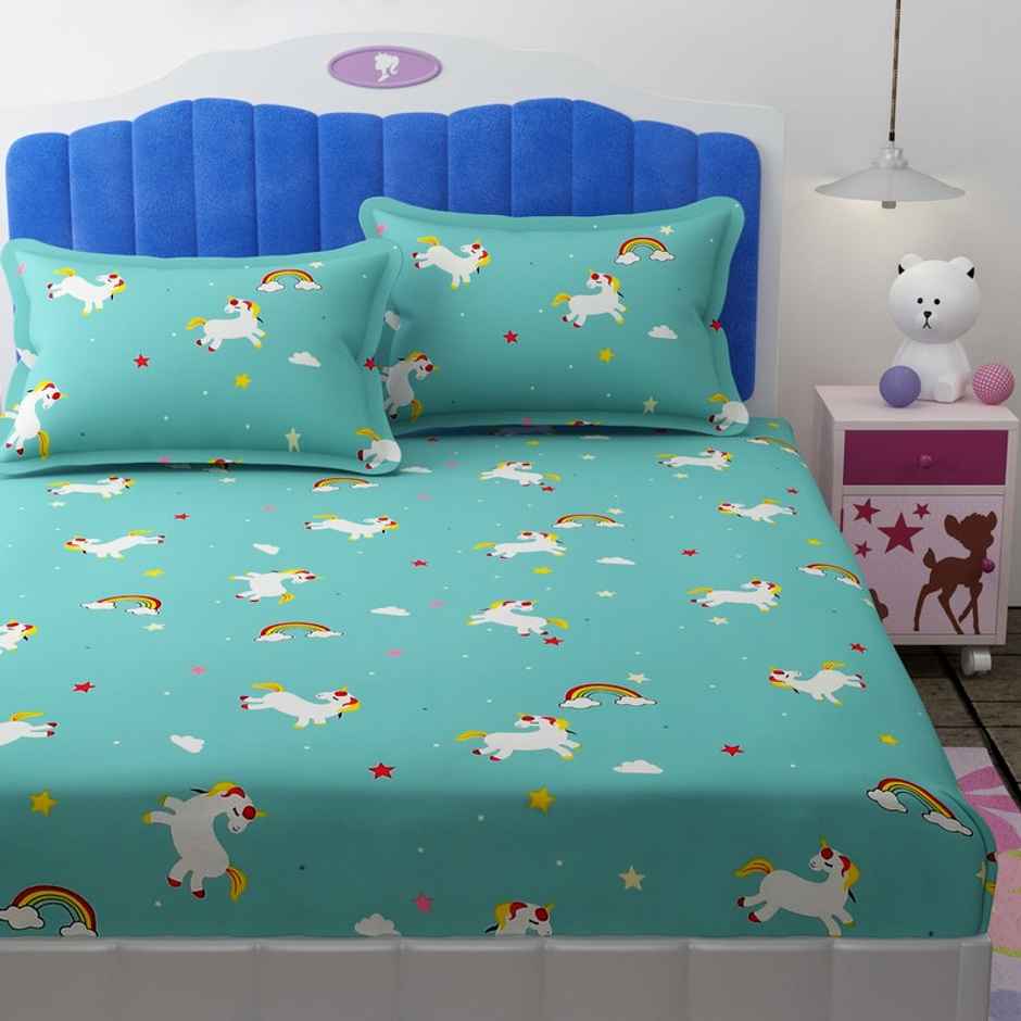 Florida Giggles Kids Elastic Fitted Bedsheet for Double Bed - Pillow Covers - Poly-Cotton