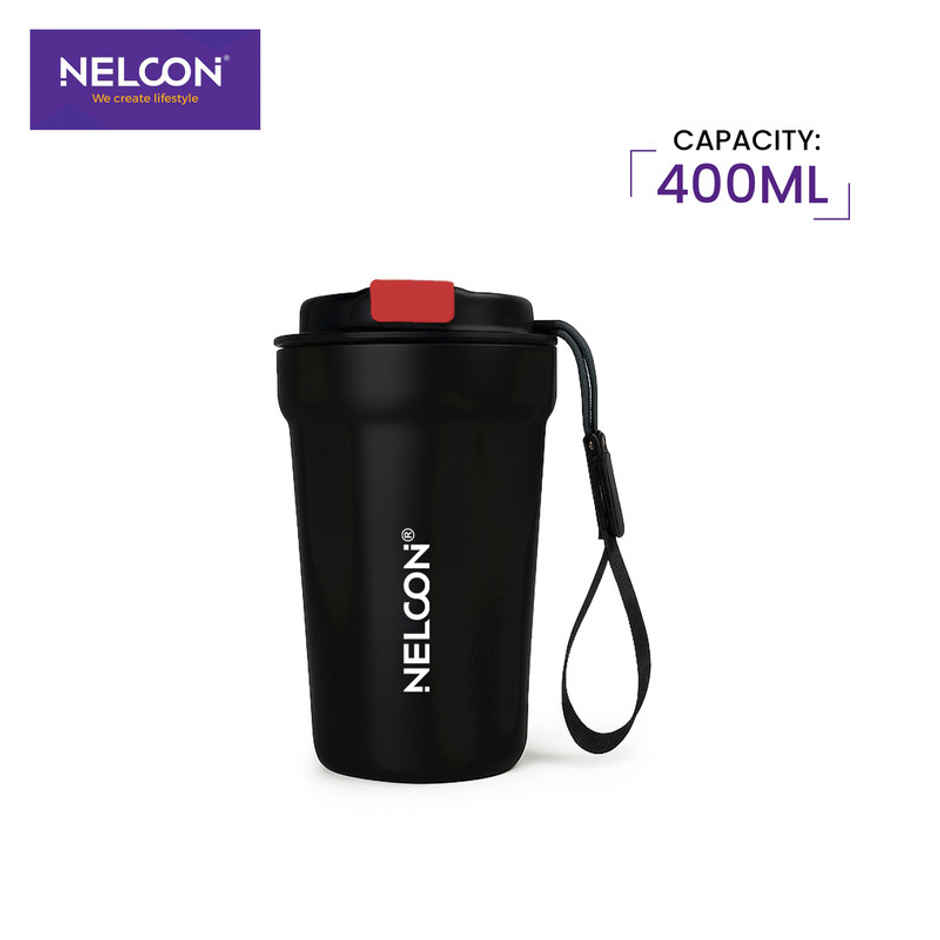 Nelcon Loopsip Insulated Mugs & Tumbler | Double Wall Stainless Steel | Black | 400 ml