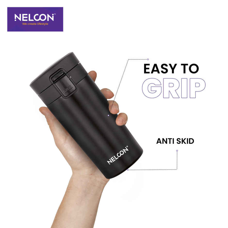 Nelcon Flagon Insulated Mugs & Tumbler | Double Wall Stainless Steel | Black | 400 ml