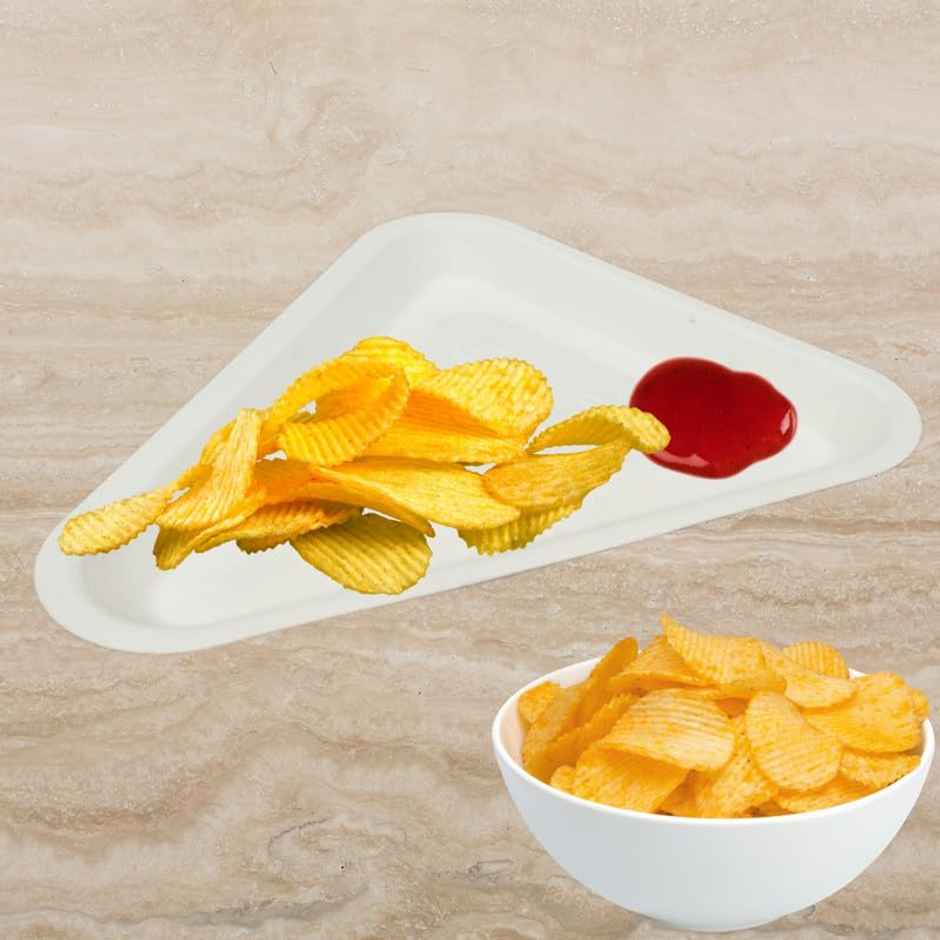 Sugarcane Fiber Pulp Snacks Plate | Triangular | Pack of 10 | Tempware