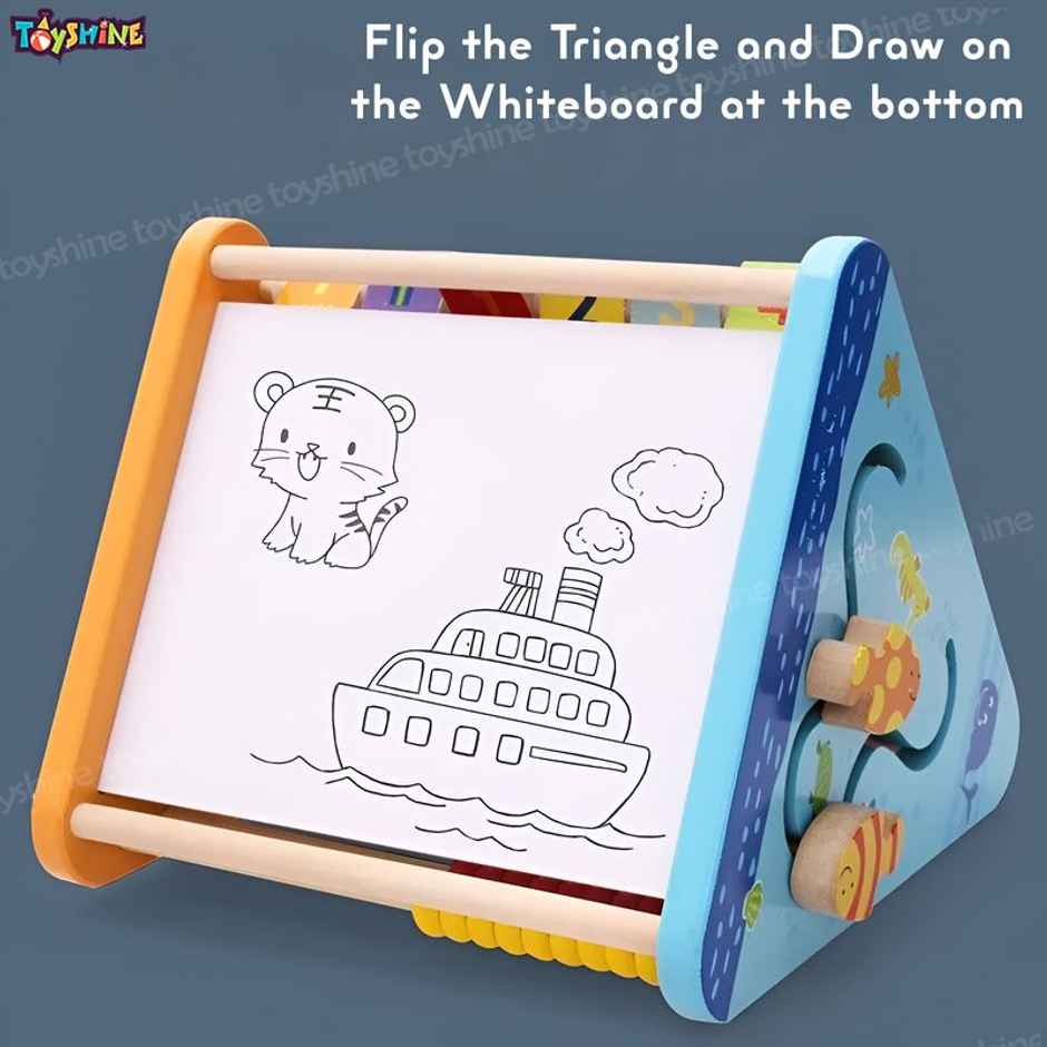 Toyshine 5 In 1 Wooden Activity Centre Triangle Toy Alphabet Blocks Abacus Clock Writing