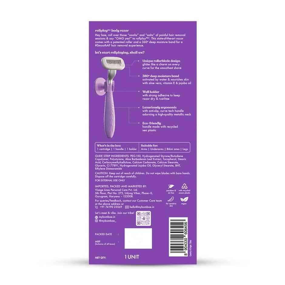 Bombae Rollplay Pro Body Hair Removal Razor For Women With Aloe Vera,Vit E. 1 Razor + 1 Magic Holder