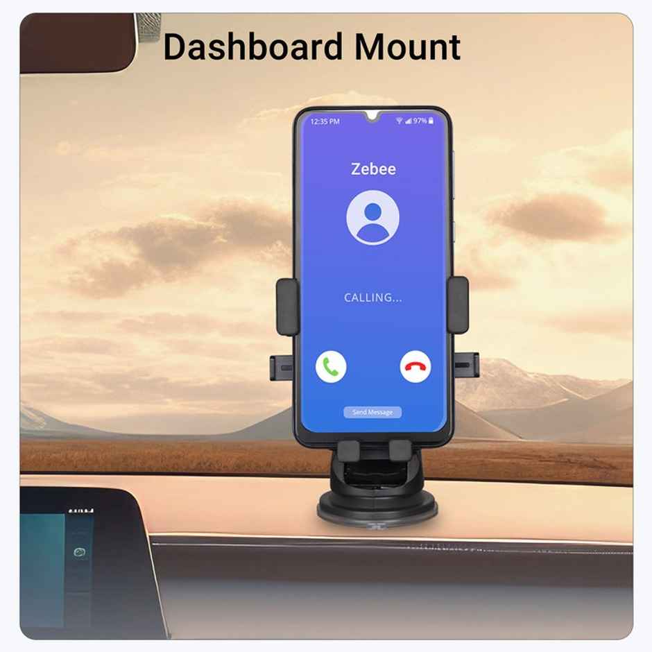 Zebronics CMH110 Car Mobile Holder, Strong Suction for Windshield & Dashboard, Anti-Skid Silicone
