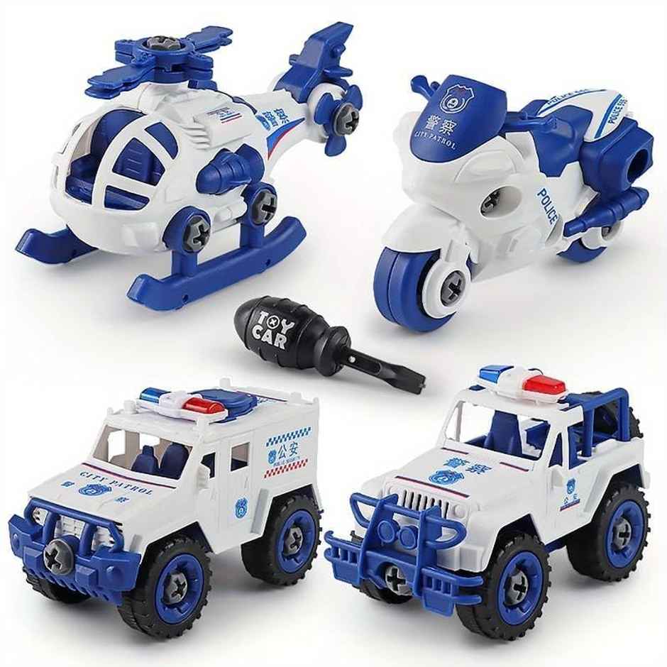 Fablue Police Car Building Blocks Toy for Kids - Cars with Screw Driver Educational Toy