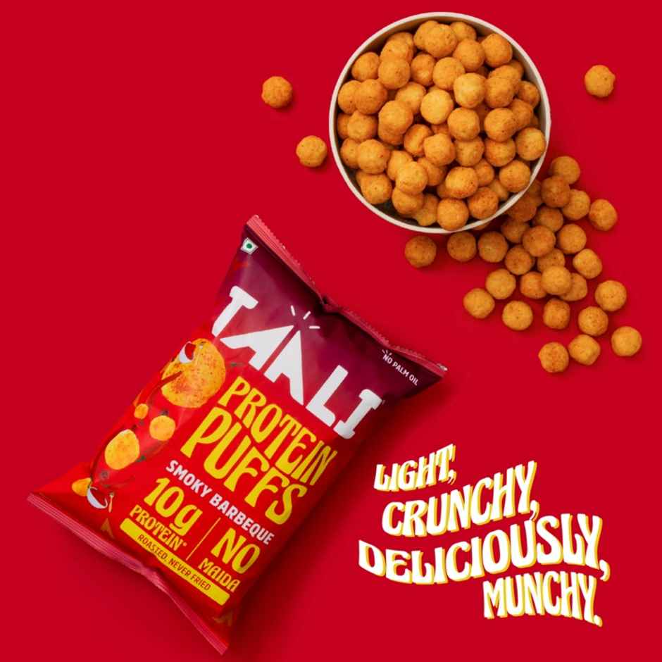 Taali Protein Puffs | Smoky Barbeque Snack, Roasted, Corn & Jowar Puff, No Maida